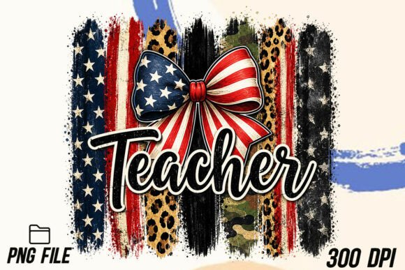 4th of July Stripes Teacher Bow PNG