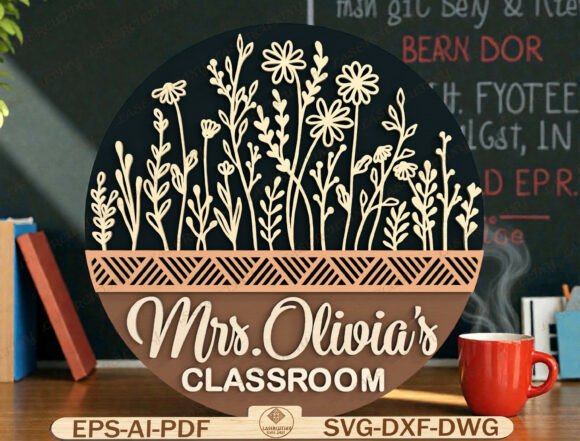 Floral Plant Pot Door Hanger Laser Cut