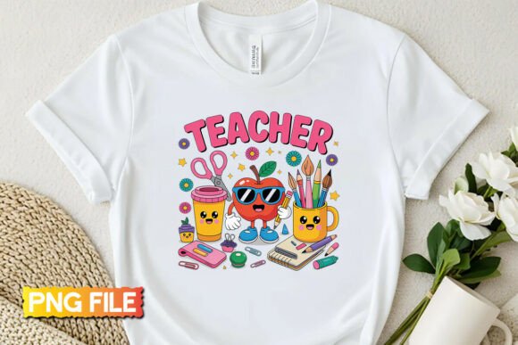 Retro Teacher Apple Supplies PNG T-shirt