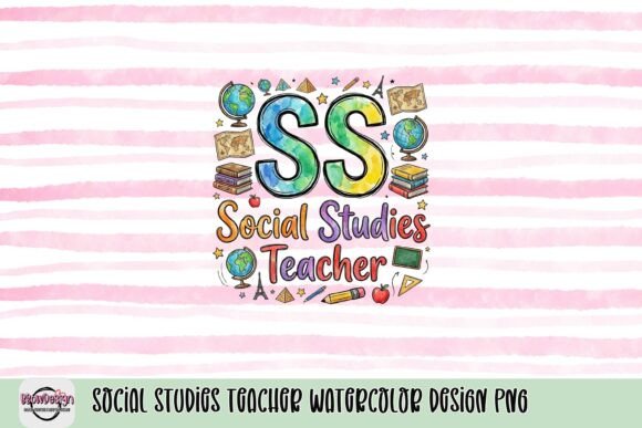 Social Studies Teacher Watercolor Design PNG
