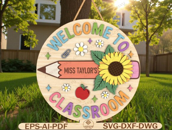 Strategic Application of the Sunflower Pencil Door Hanger Laser Cut for Educational Branding